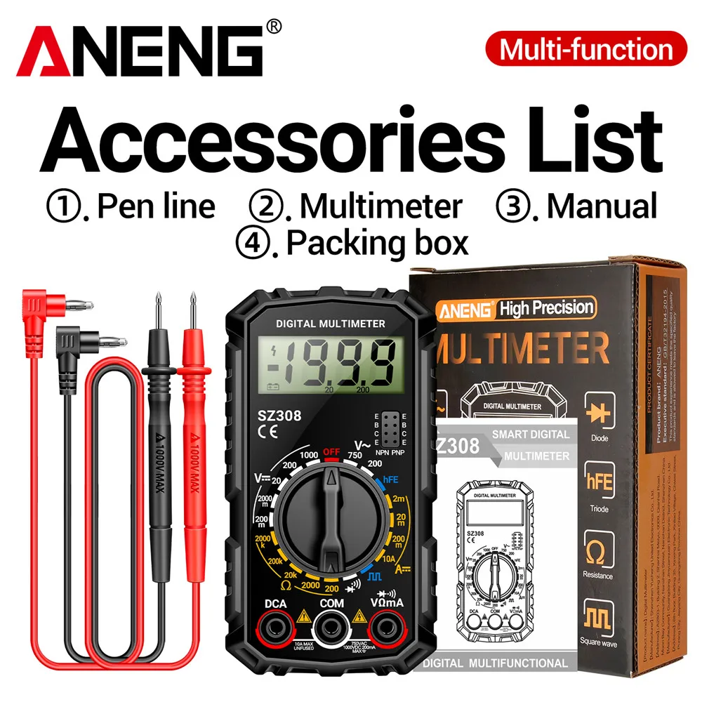 ANENG SZ308 Digital Multimeter AC/DC Current Meter Voltage Resistance Meter Electrician LCD Screen Ohm Square Wave Test image 3