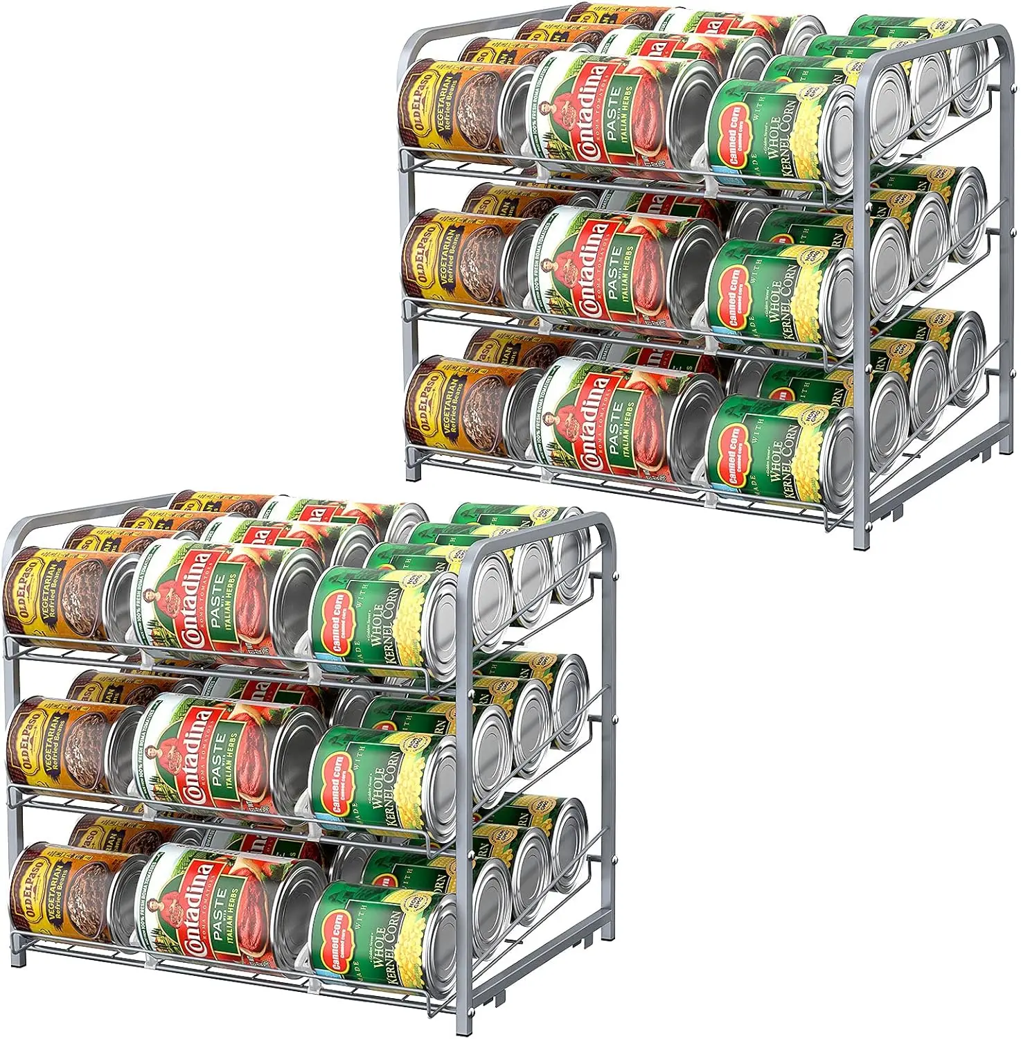 

Stackable 2-piece can dispenser in the pantry, small space storage rack can hold up to 36 cans