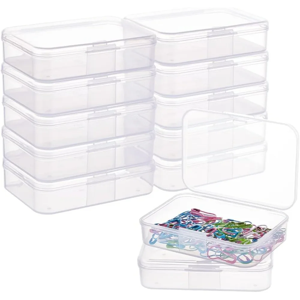 8 Pack 6x3.5x0.8 Inch Rectangle Clear Plastic Storage Box with Double Hinged Lids for Photo Pencil Craft Tools and Other Small