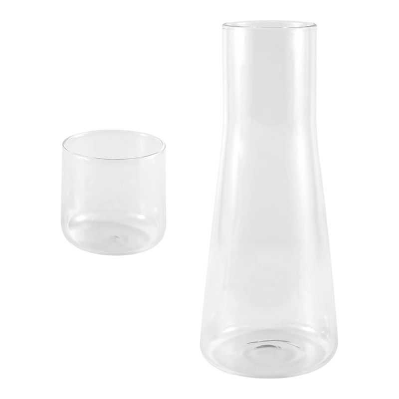 Juego de jarra de agua transparente para mesita de noche, vaso de vidrio para dormitorio, juego de tazas