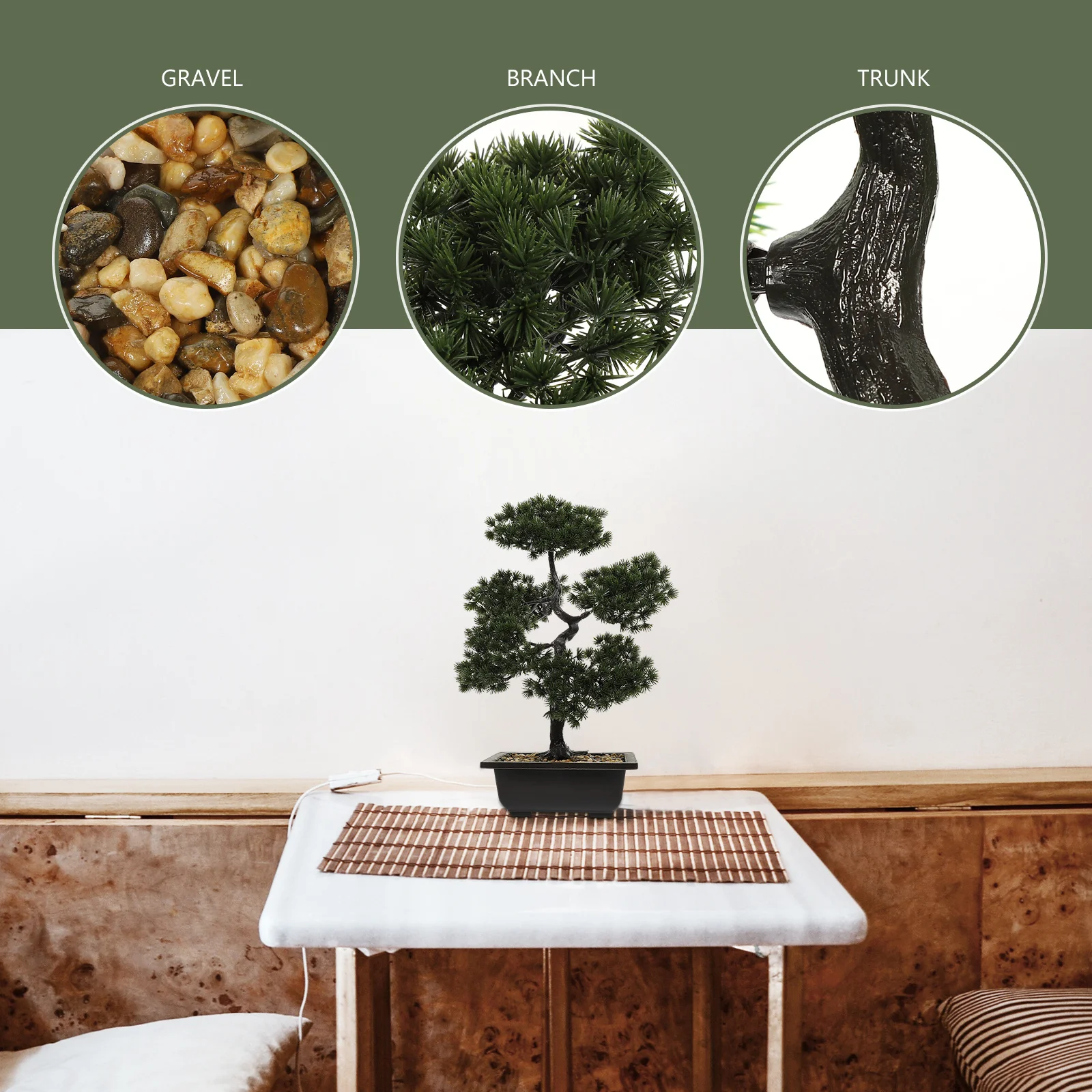 

Artificial Bonsai Tree Realistic Simulation Green Plant Potted Bonsai Ornament Indoor Outdoor Decoration Lucky Wealth Symbol