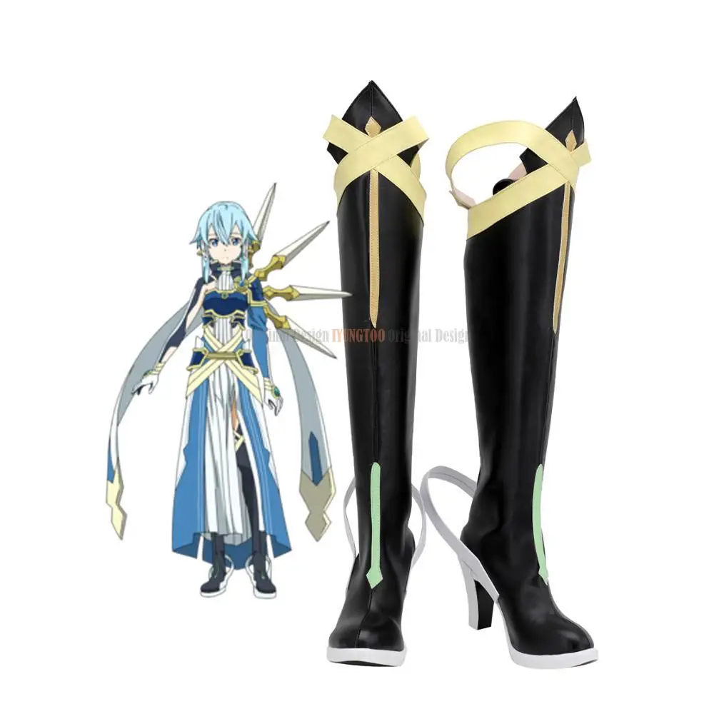 SAO Solus Shino High Heel Shoes Cosplay Sword Art Online Alicization Shino Cosplay Boots Leather Black Shoes