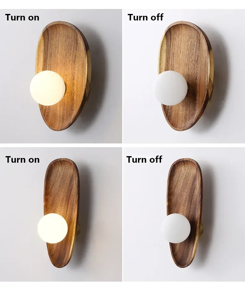 Lámparas de pared de madera Vintage sala de estar luces de pared de vidrio puerta pasillo lámpara de pared para decoración de habitación accesorio LED