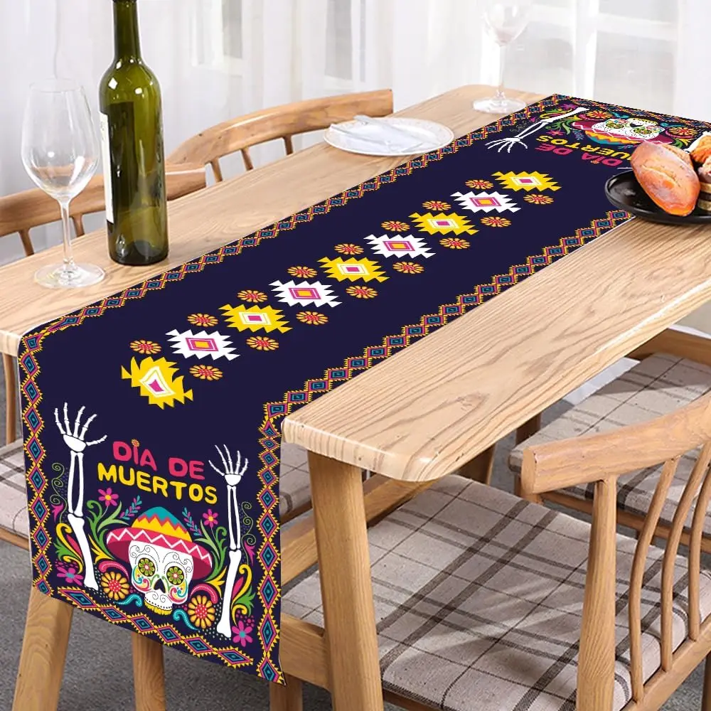 

Мексиканский день мертвых сахарный череп льняная дорожка для стола Fiesta Decor Dia De Los Muertos Kitcken обеденный стол дорожка декор для вечеринки