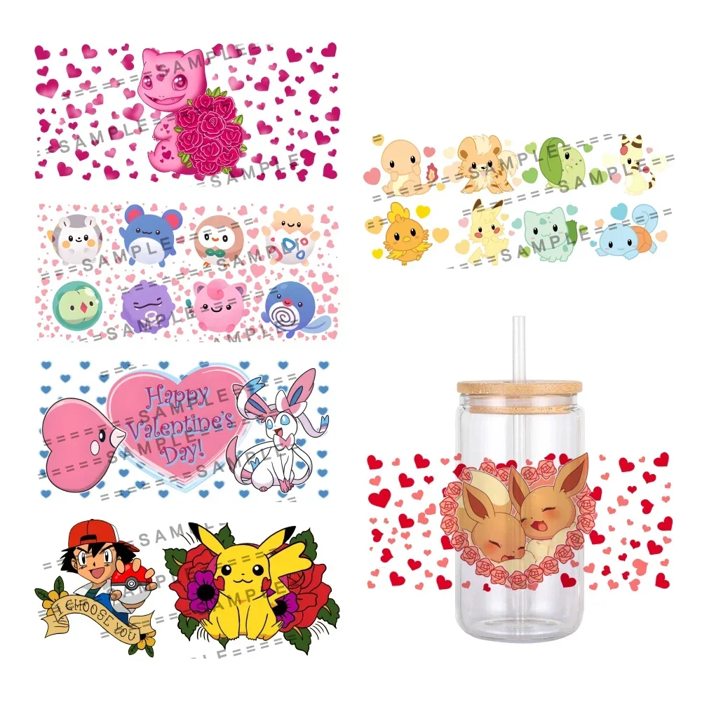 

Cartoon Pokemon Pikachu Valentine's Day UV DTF Transfer Sticker Waterproof Transfers Decals For 16oz Glass Cup Wrap Stickers