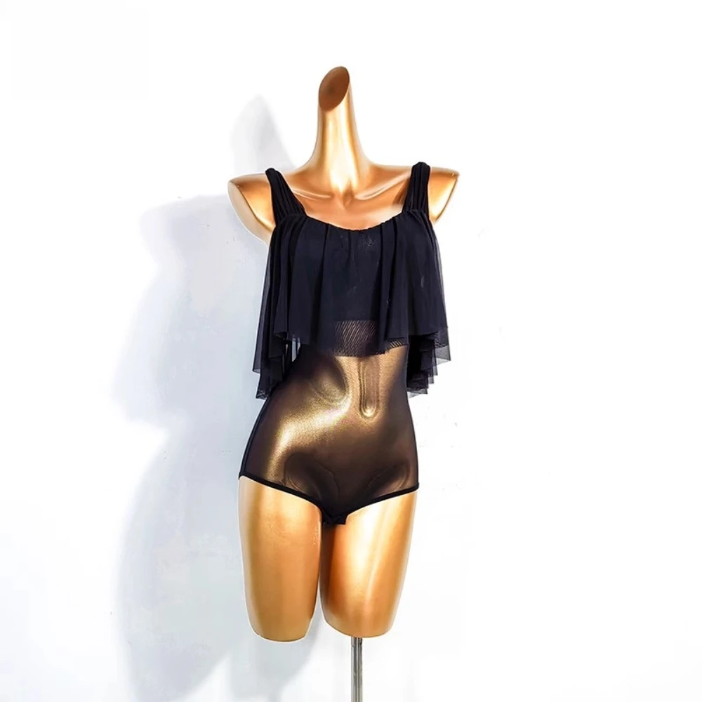 Kleid für Damen, lateinamerikanisches Tanzkleid, Sommer-Mesh-Träger, Fischgräten-Halbrock, nationaler Standard, Übungstanzkleid