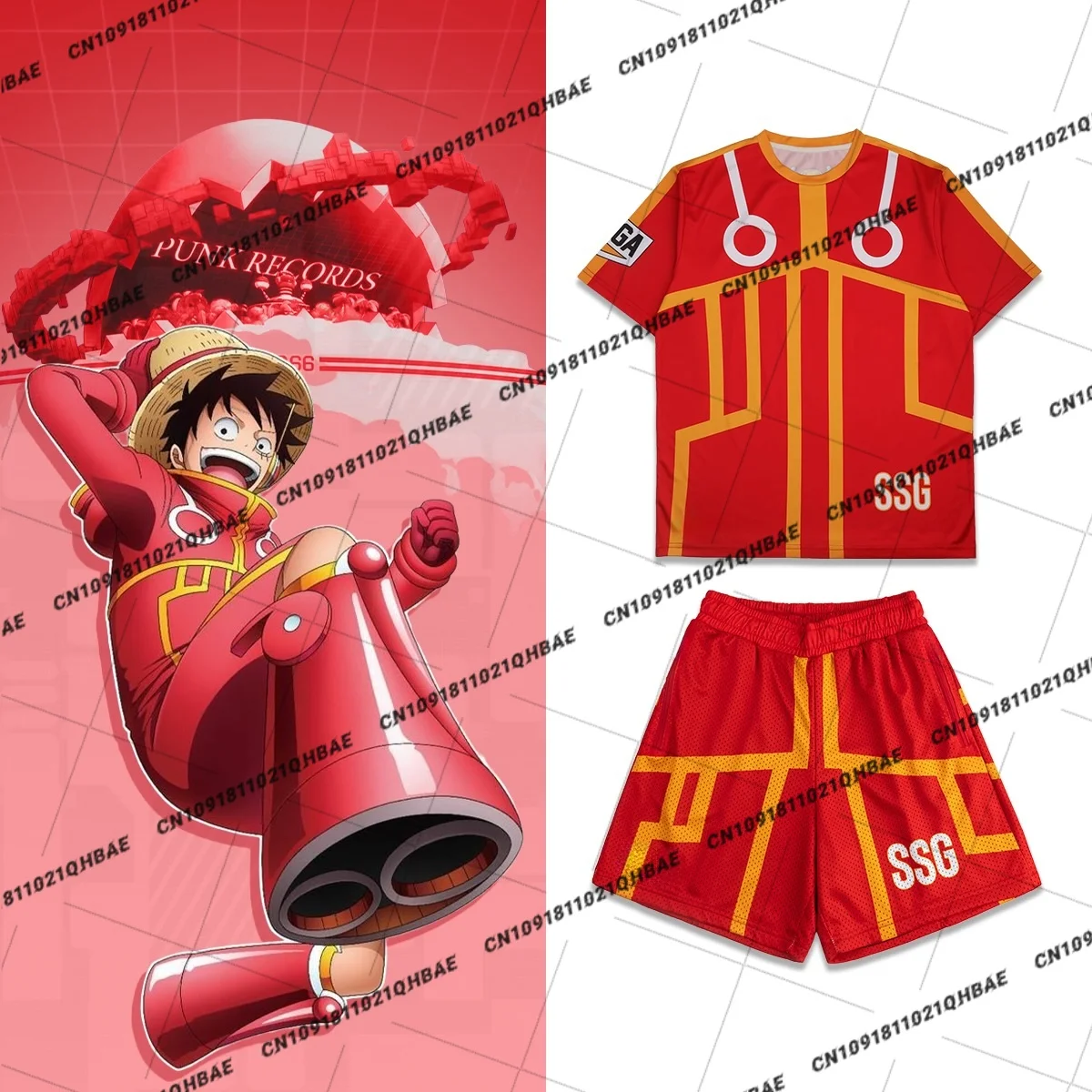 Nuevo Conjunto de Camiseta y Pantalones Cortos Oversize para Hombre, Estilo Deportivo y Casual, Inspirado en el Anime de Monkey D. Luffy de Egghead Island, Ideal para Entusiastas del Cosplay
