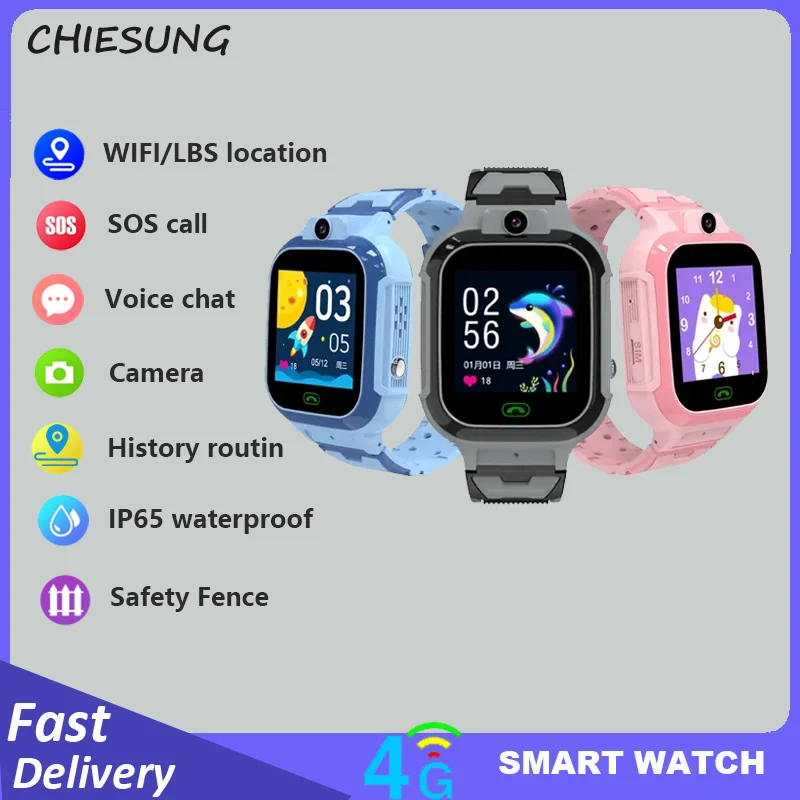 Wifi Lbs Locatie Tracker Kinder Smart Watch 4G Videogesprek Camera Sos Ip67 Waterdichte Smartwatch