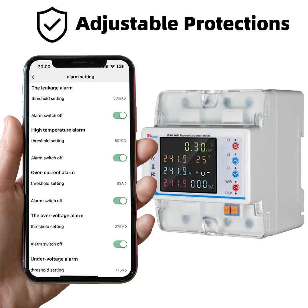 

Tuya WiFi Intelligent Circuit Breaker Automatic Reclosure Protector 3-phase 4-wire Power Meter Switch LCD Display Energy Meter