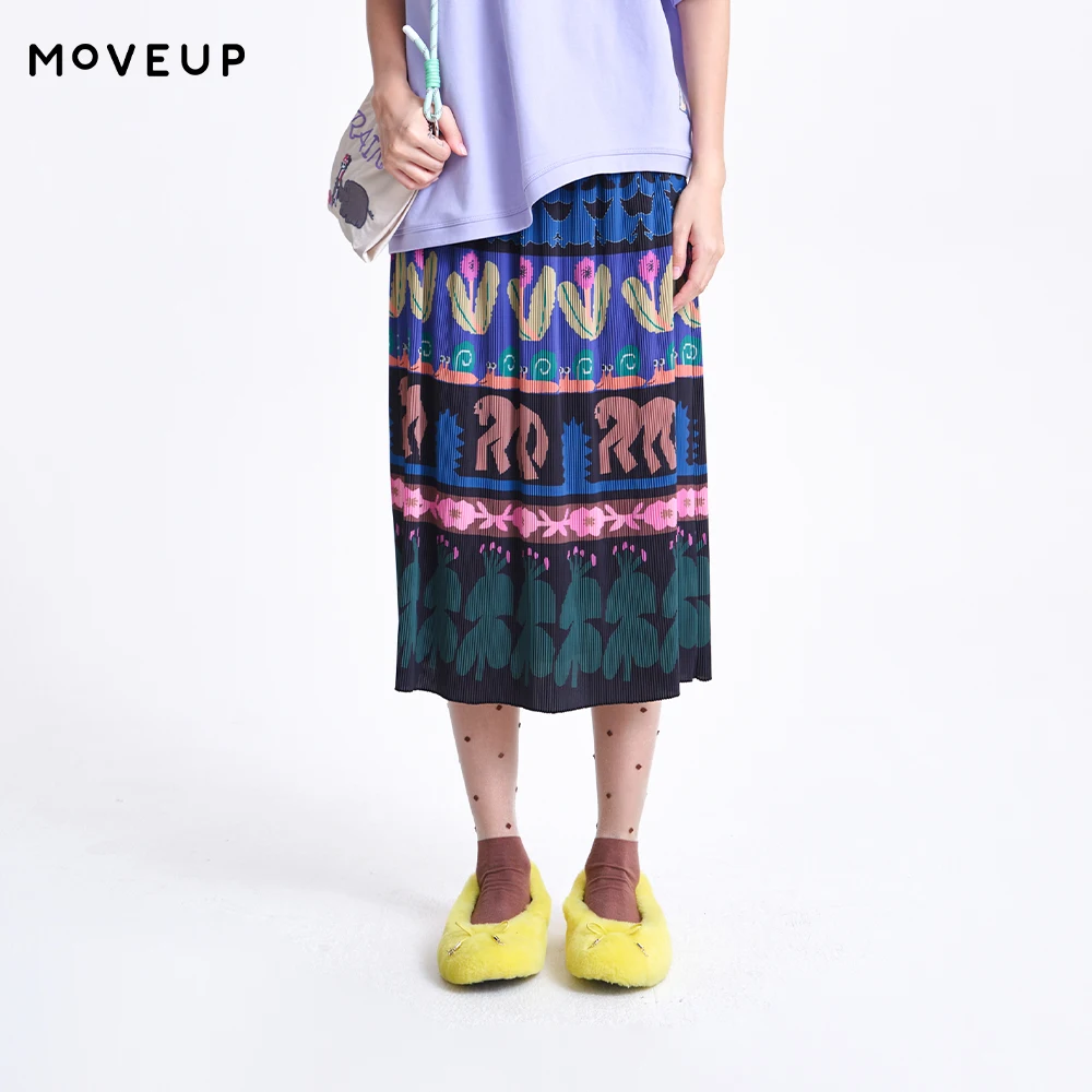 

Юбка-трапеция MOVEUP, новинка весны 2026, с эластичной талией, красочным цветочным принтом, плиссированная, в стиле ретро, для женщин, 3ELC20607