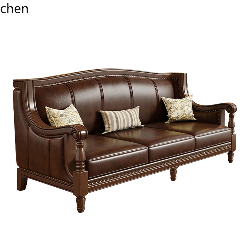 

CP solid wood leather sofa first layer cowhide 123 combination simple beautiful living room villa three people