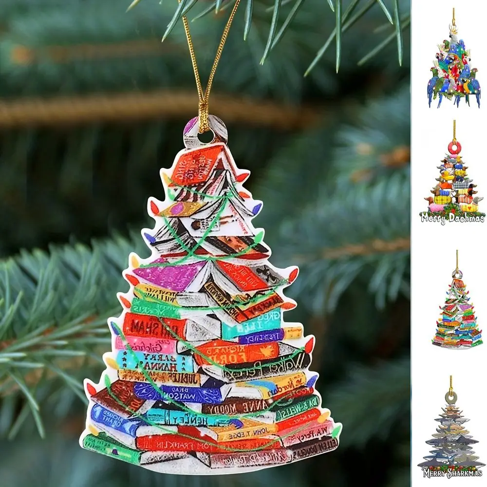 2D Dog Christmas Tree Pendant Colored Acrylic Book Christmas Tree Pendant Hanging Decorative Parrot Christmas Tree Ornaments