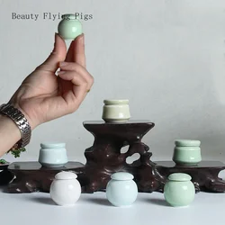 4Pcs Pocket ceramic tea pot small blush lipstick powder small porcelain empty cans with mini pills lipstick storage small jar