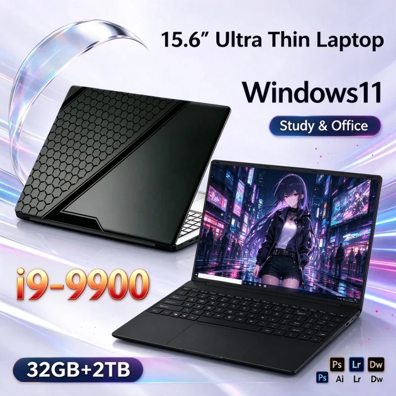 New 15.6" FHD Ultra Slim Laptop PC Intel I9-9900 Windows 11 32GB RAM 1TB/2TB SSD Portable Notebook For Student Office Gaming