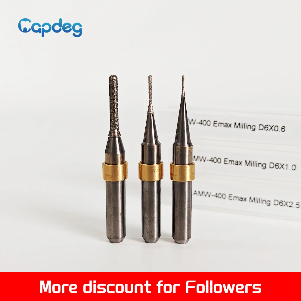 

Aidite AMW 400 Emax Milling Burs Diamond Coated Glass Ceramic Grinding Disilicate Lithium Cutting Tools 2.5/1.0/0.6mm
