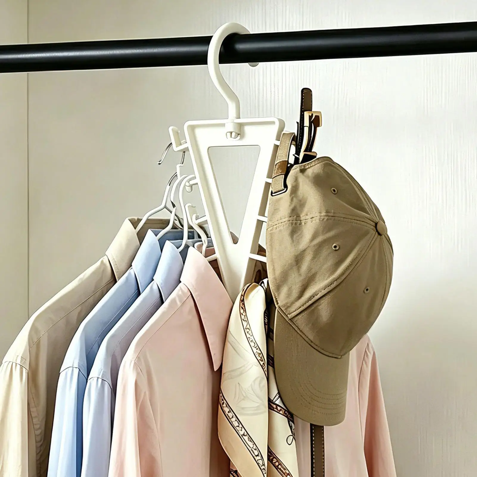 Closet Organizer Hanger V-Frame Vertical Multi-Functional Space Saver Rotating Organizer for Hats Belts Shirts Scarves Ties