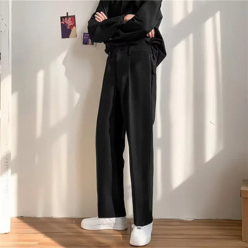 Slim fit straight leg casual pants for men, high-end hanging feeling suit pants, autumn and winter thick 9-inch short trousers f