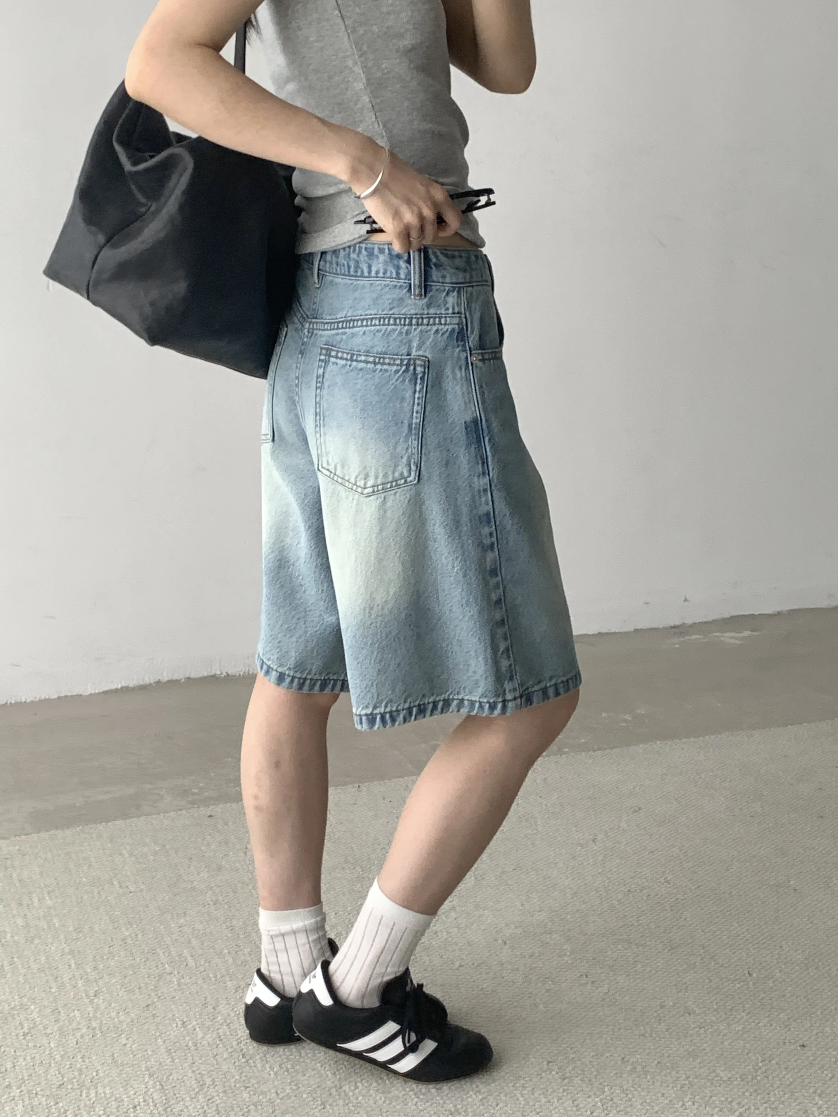 

Washed American Street High Waist Straight Leg Denim Shorts Women Summer Loose Wide Leg Five Shorts Cotton Jeans Shorts