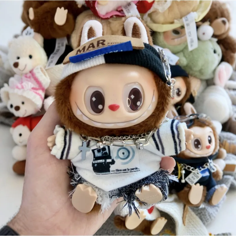 17 سنتيمتر لطيف دمى قطيفة صغيرة وتتسابق Labubu الكورية Kpop المعبود دمية الملابس والاكسسوارات مجموعة كاملة نمط وسيم الدعاوى DIY بها بنفسك لعبة الهدايا