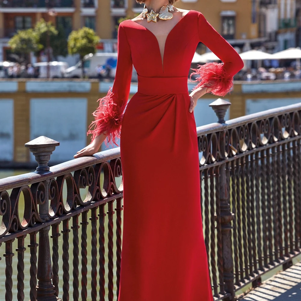 Customized Temperament Off the Shoulder Jersey Evening Dresses Modern V-Neck 3/4 Sleeves Straight Floor Length Homecoming Dress