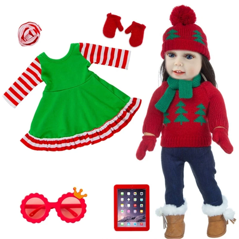 Dolls Clothes Play Set for 18inch Dolls Kids Role Play Dolls Christmas Dress Up Costume with Gloves Girls Party Supplies