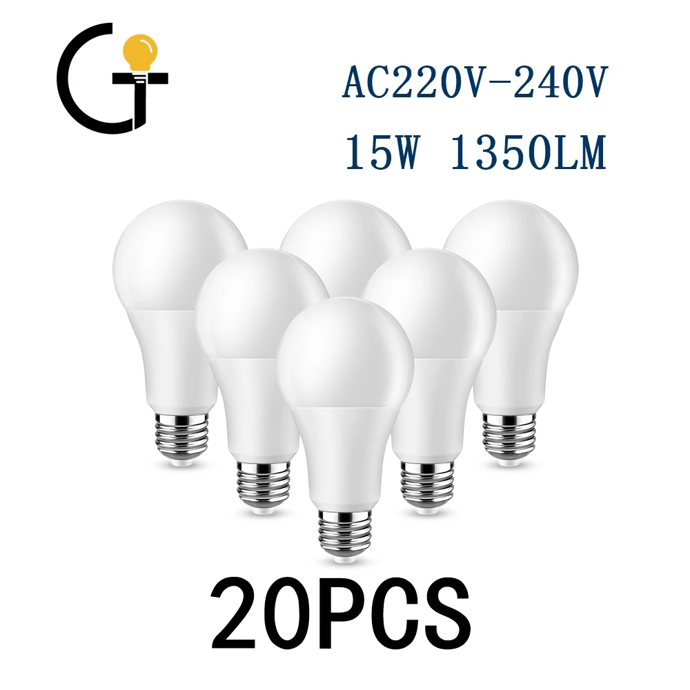 

20PCS 2022 Focos High Brightness LED Bulb Lamps A60 E27 B22 AC220V-240V 15W Power 3000K/4000K/6000K Lampada Energy Saving Lamp