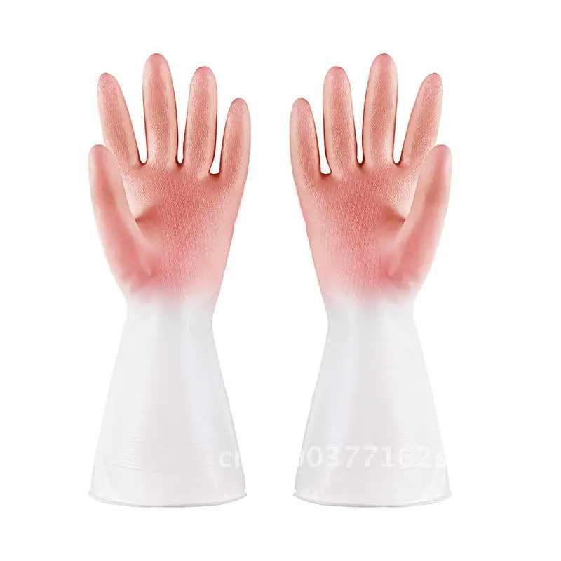 

Waterproof Durable Rubber Washing Gloves for Women Pink/Blue/Green Two-tone PVC Kitchen Cleaning Household Work Gloves S/M Size