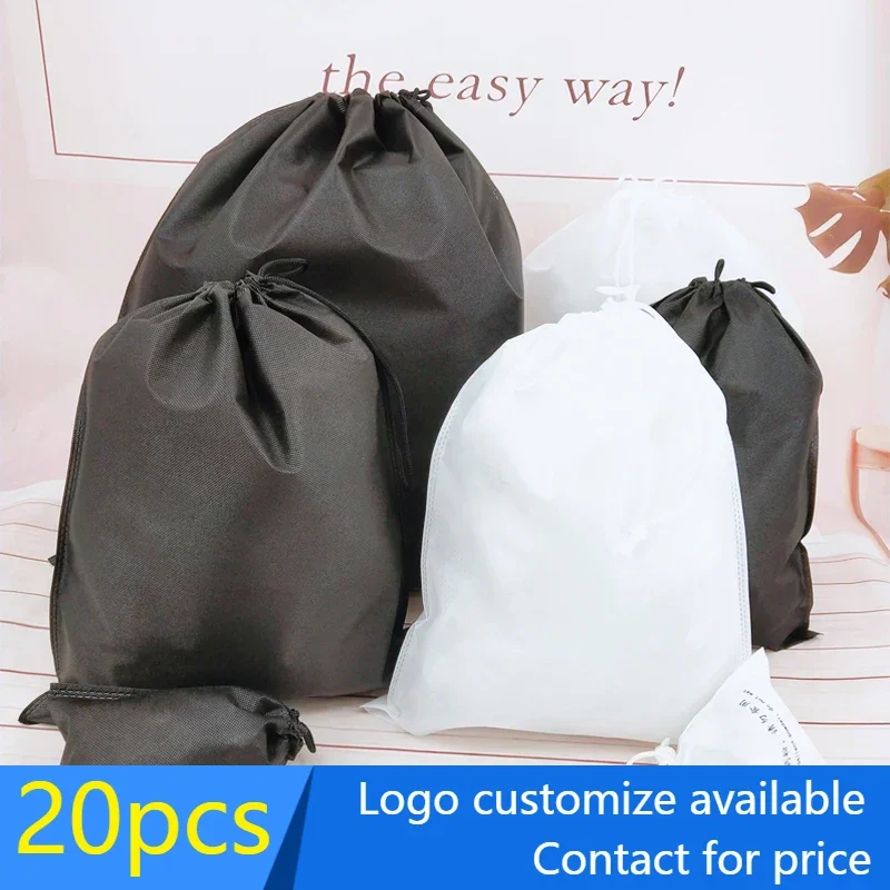 20 pcs non woven bag non-woven drawstring bags cloth storage bags shoe container storage dust proof bags for shoes/clothes  logo