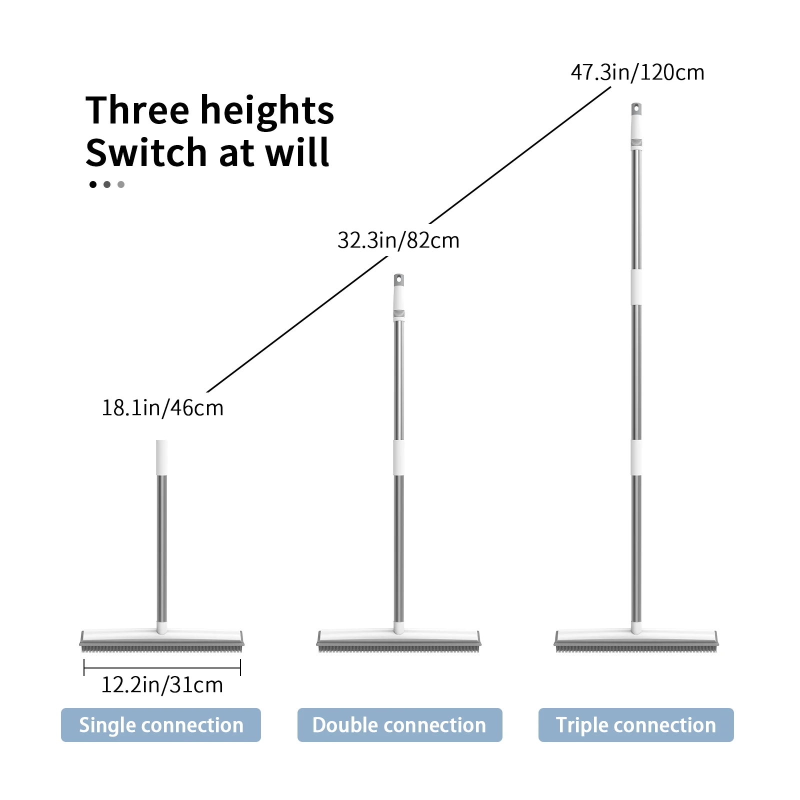 مكنسة ومكشطة مطاطية 2 في 1، مزيل شعر الحيوانات الأليفة من السيليكون للسجاد/الأرضيات الصلبة، مكنسة بمقبض طويل للبلاط/النافذ