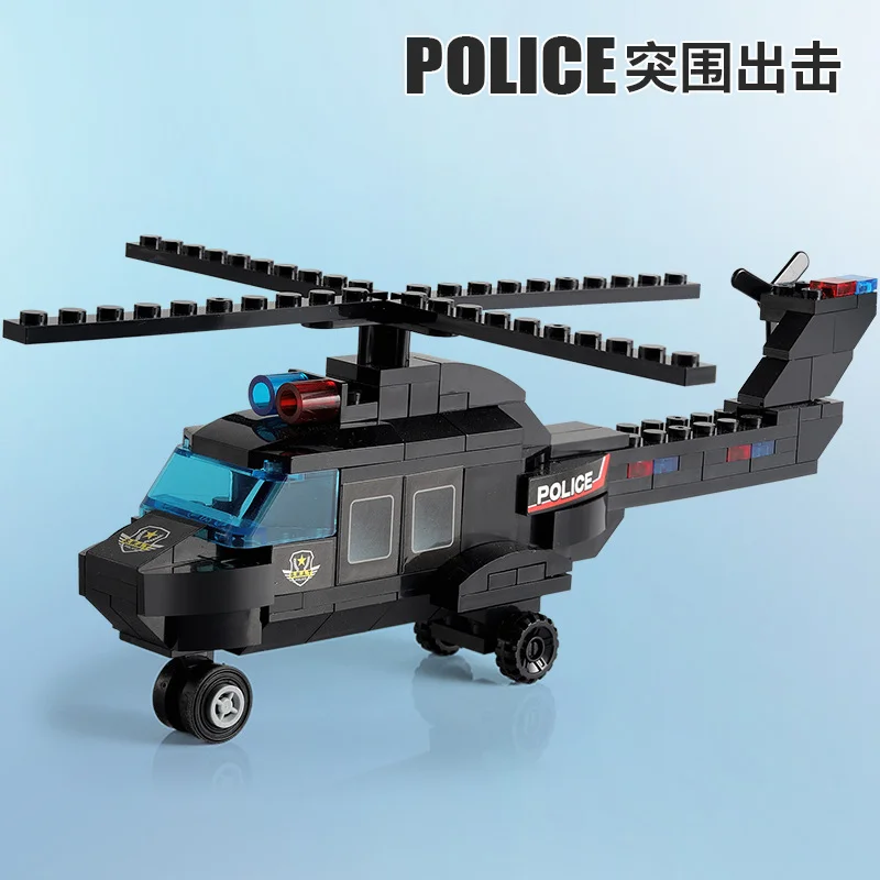 Décennie s de construction du poste de police de la ville, figurines d'équipe SWAT, arme, camion, hélicoptère, voiture, briques de bricolage, jouet pour garçon, cadeau d'anniversaire pour enfants