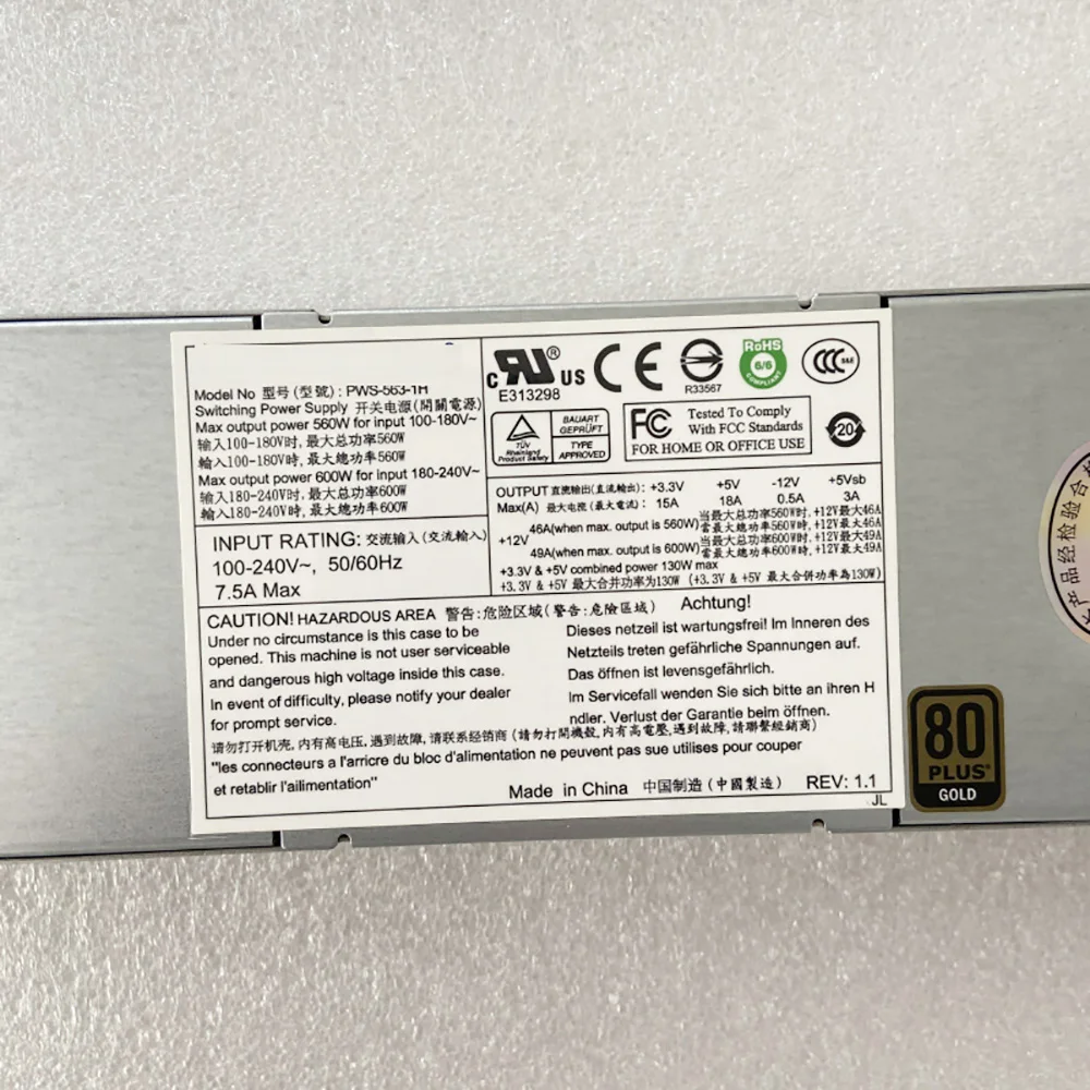 PWS-563-1H 600W 1U لخادم Supermicro معدات التحكم الصناعية إمدادات الطاقة جودة عالية الشحن السريع