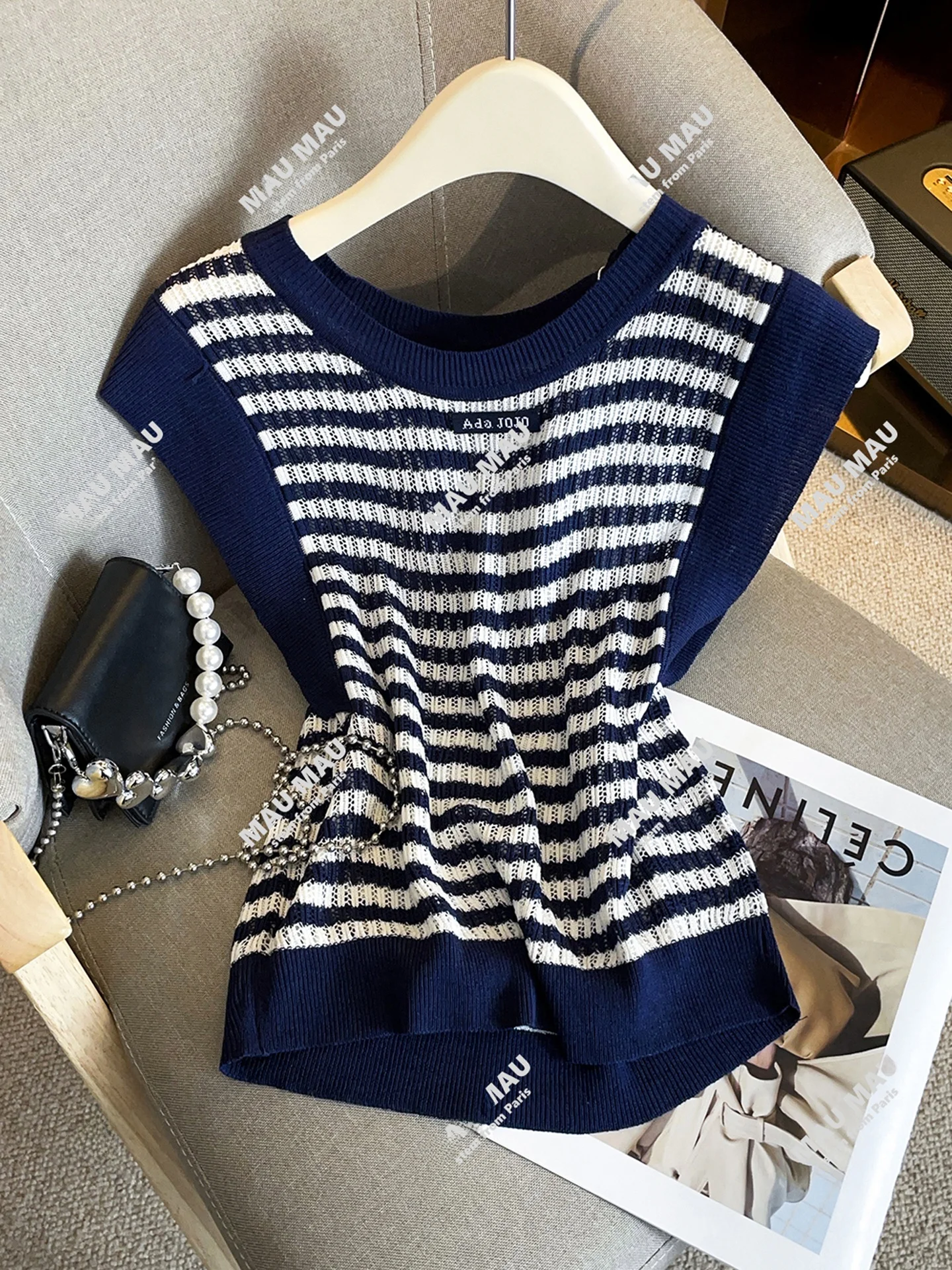 

Casual Versatile Hollow out Striped Knit Vest Top Women's Premium Faion Autumn 2025 South Oil Ladies' Clothing