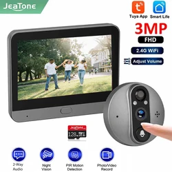 Jeatone Tuya Smart 4.3 pollici campanello per porte Video spioncino fotocamera 3MP WiFi Wireless Door Eye Camera per il rilevamento del movimento PIR domestico