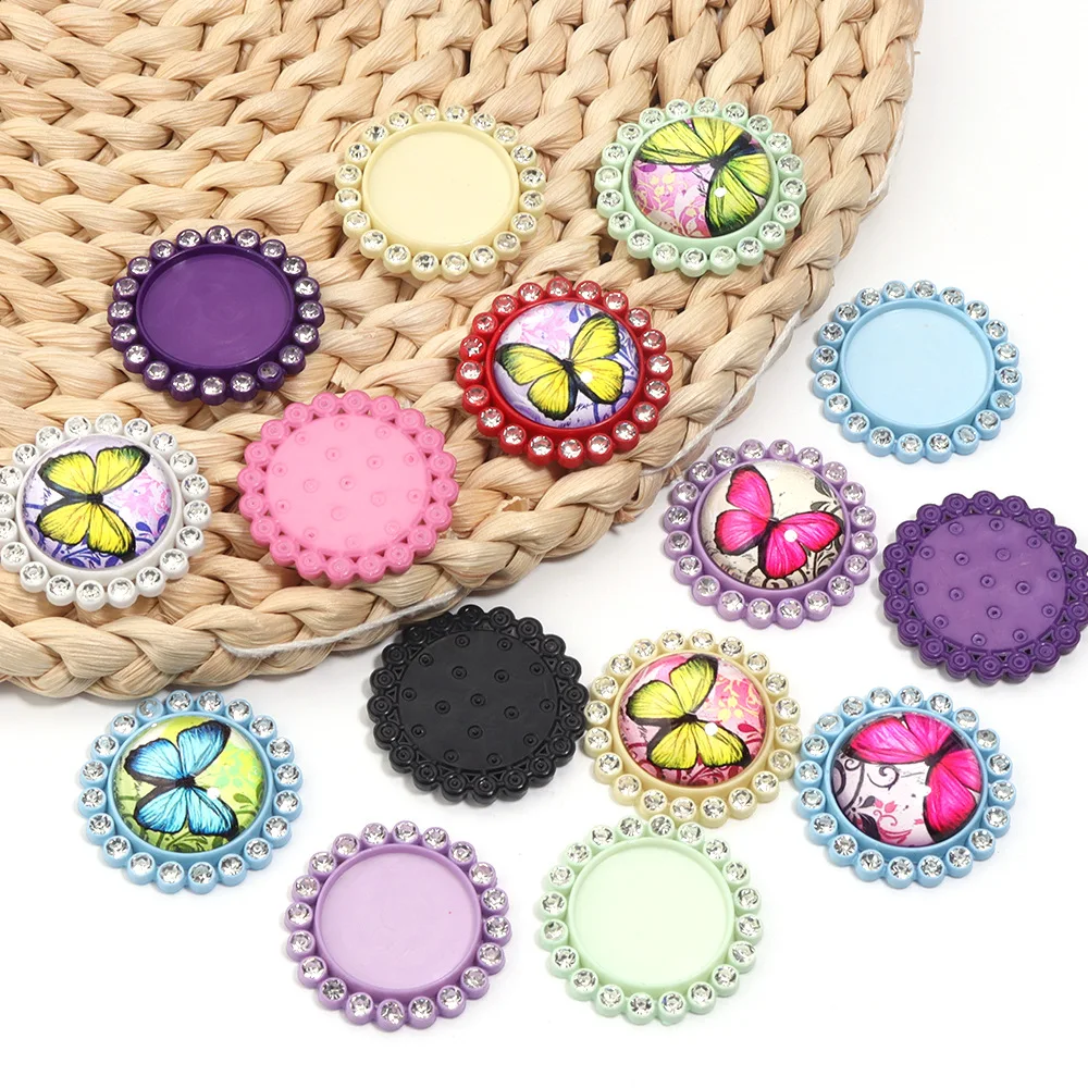 50pcs 30mm inner 20mm Mix Color Round Resin Flatback Base Setting Rhinestone Cabochon Base Frame Setting Accessory