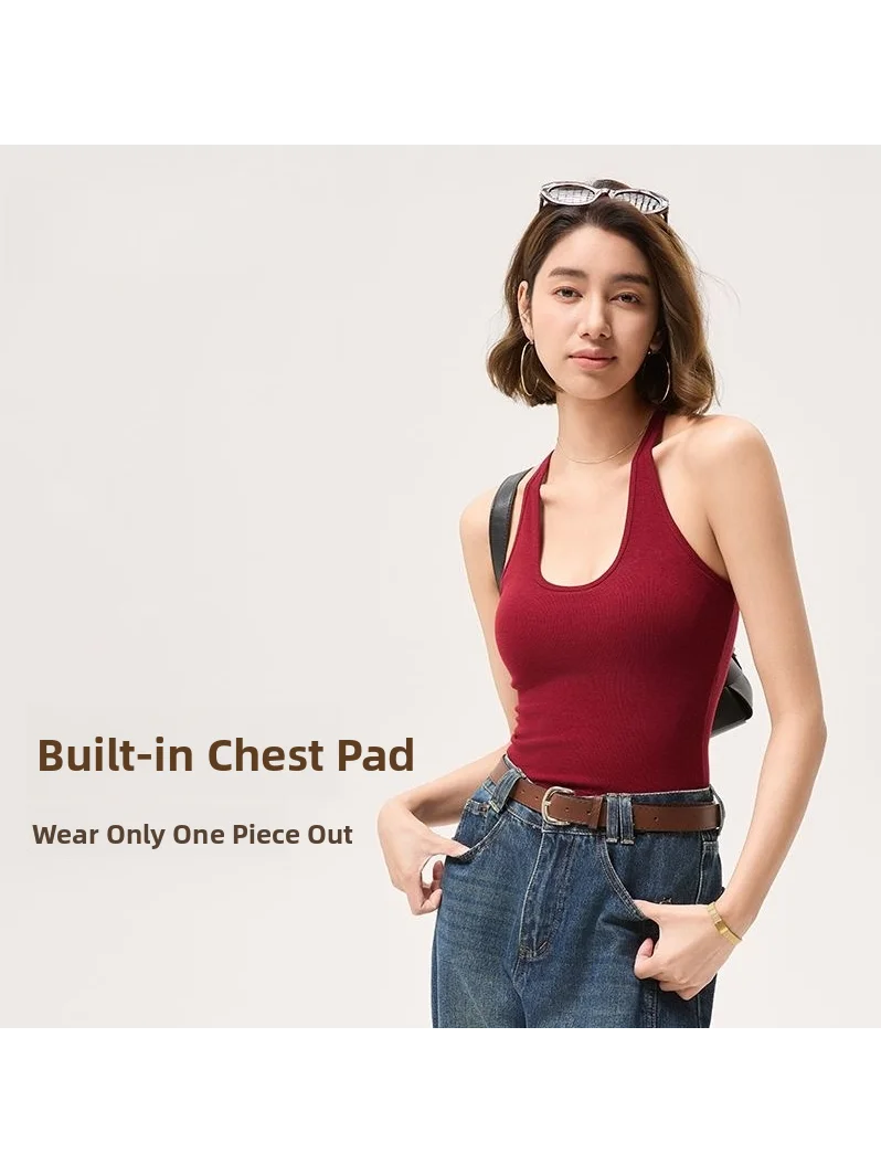 Women's U-Neck Sleeveless Tank Top 95% Cotton with Chest Pad Large Size Summer New Style Inner Wear for Flank Fatigue