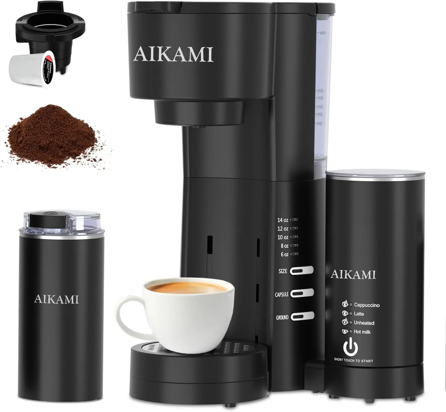 Coffee Maker with Milk and Coffee Grinder