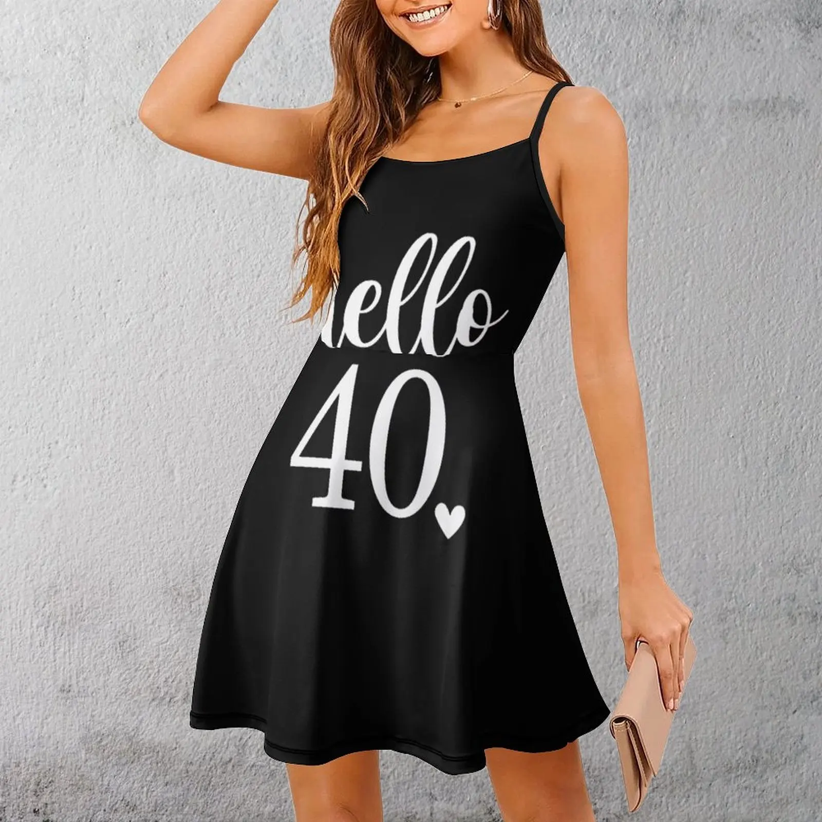 

Hello 40 Heart Print Classic Exotic Woman's Clothing Women's Sling Dress Humor Graphic Parties Dresses