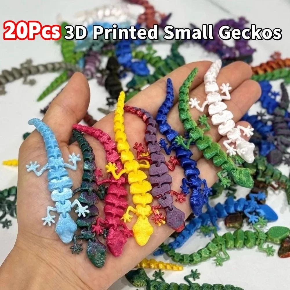 20Pcs Creative 3D Printed Gecko Model Simulation Lifelike Simulation Lizard Model Articulated Rotatable 3D Printed Lizard