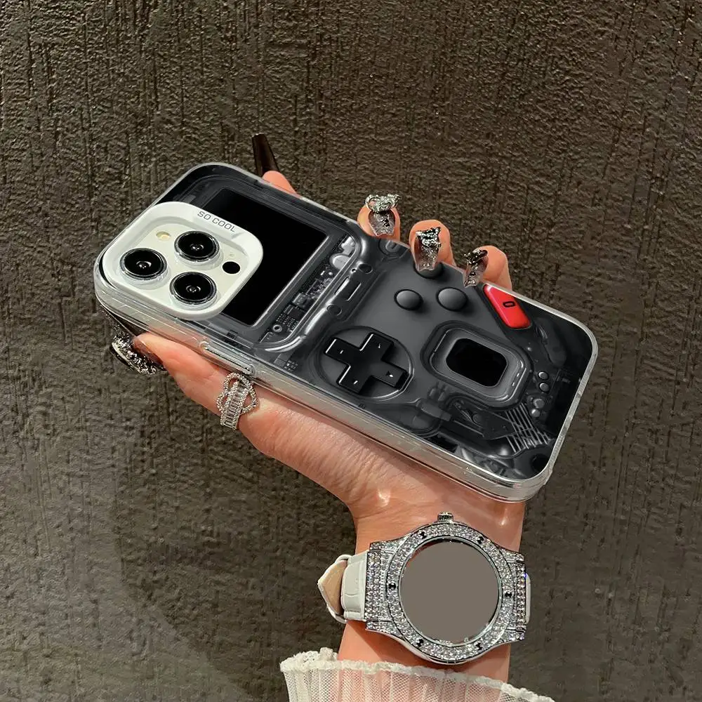حافظة هاتف للأولاد محمولة لوحدات التحكم بالألعاب لهواتف iPhone 16,15,14,13,12,11,Mini,Pro,E,XS,SE4,MAX White Candy Matte Shell