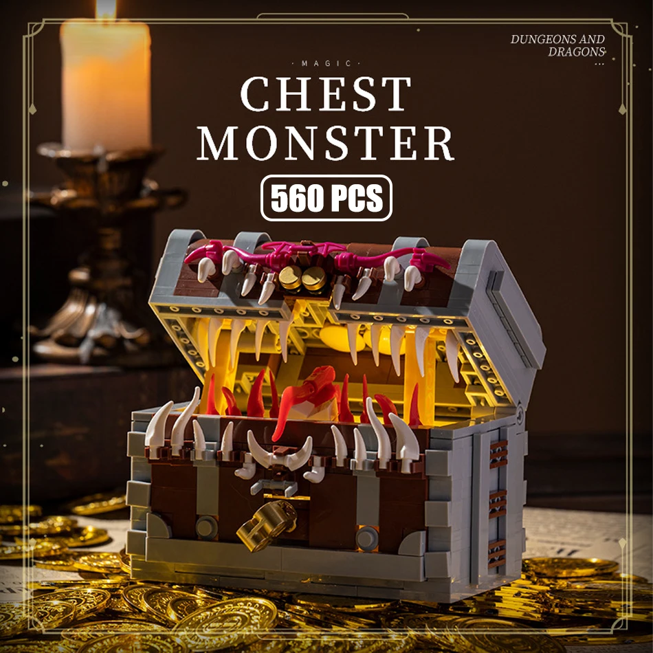 

2024 New Mimic Treasure Chest Monster Building Blocks Set, MOC Game Series Pirate Treasure Box Bricks Toys for Kids Gift 560Pcs