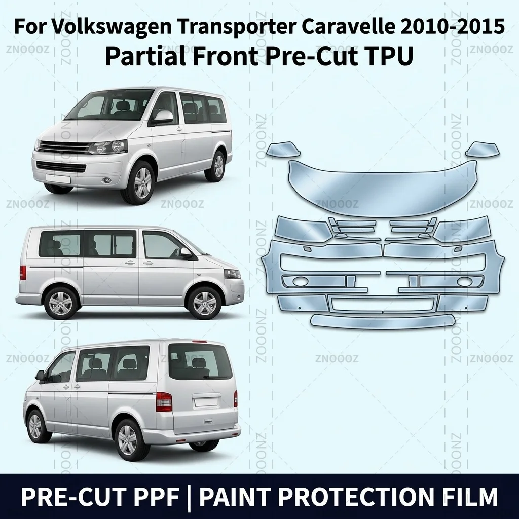 For Volkswagen Transporter Caravelle 2010-2015 Partial Front Pre-Cut TPU Paint Protection PPF Stone Chip Kit, Self Hydrophobic
