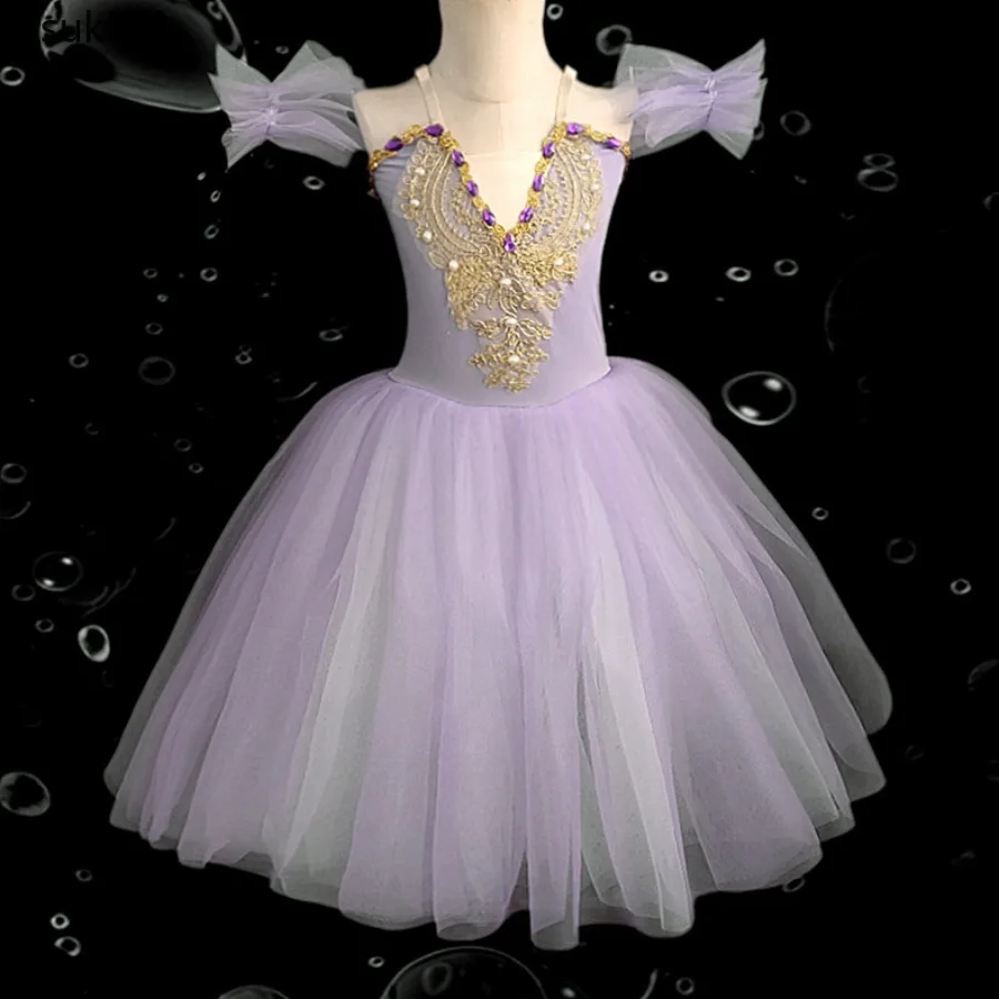 Girls Giselle Professional Ballet Tutu Skirt Sequin Princess Long Ballet Dancing Dress Children Romantic Tutus Ballerina Costume