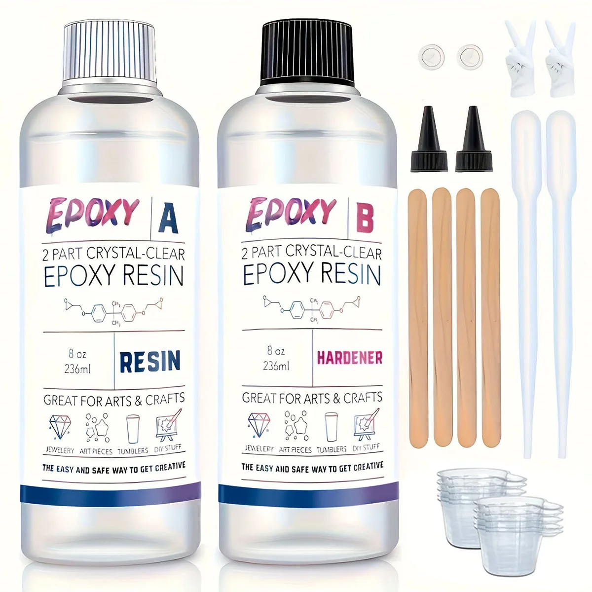 Kit de resina epoxi de 3,4 oz/6,8 oz/16 oz: resina epoxi líquida transparente, adecuada para fabricación de joyas y fundición de moldes artesanales DIY