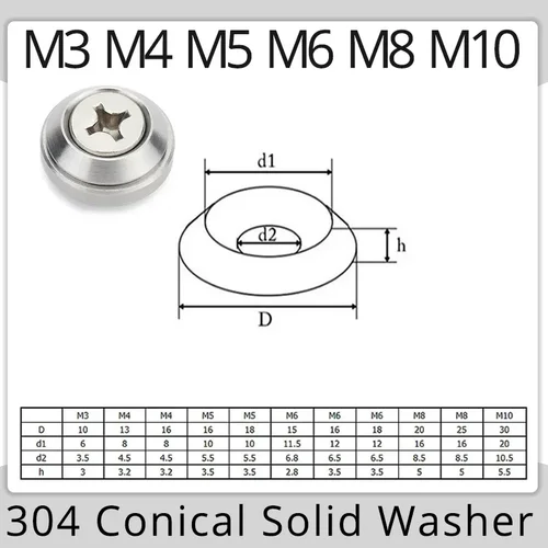 Imagen 2 del producto Arandela cónica de acero inoxidable 304, junta plana de cabeza avellanada sólida, arandelas cónicas cóncavas y convexas M3 M4 M5 M6 M8 M10