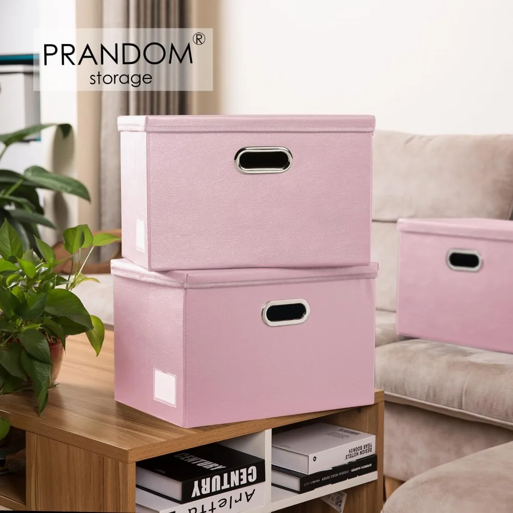 Foldable Storage Bins with Lids [5-Pack] Leather Fabric Collapsible Storage Boxes Organizer Containers Baskets Cube