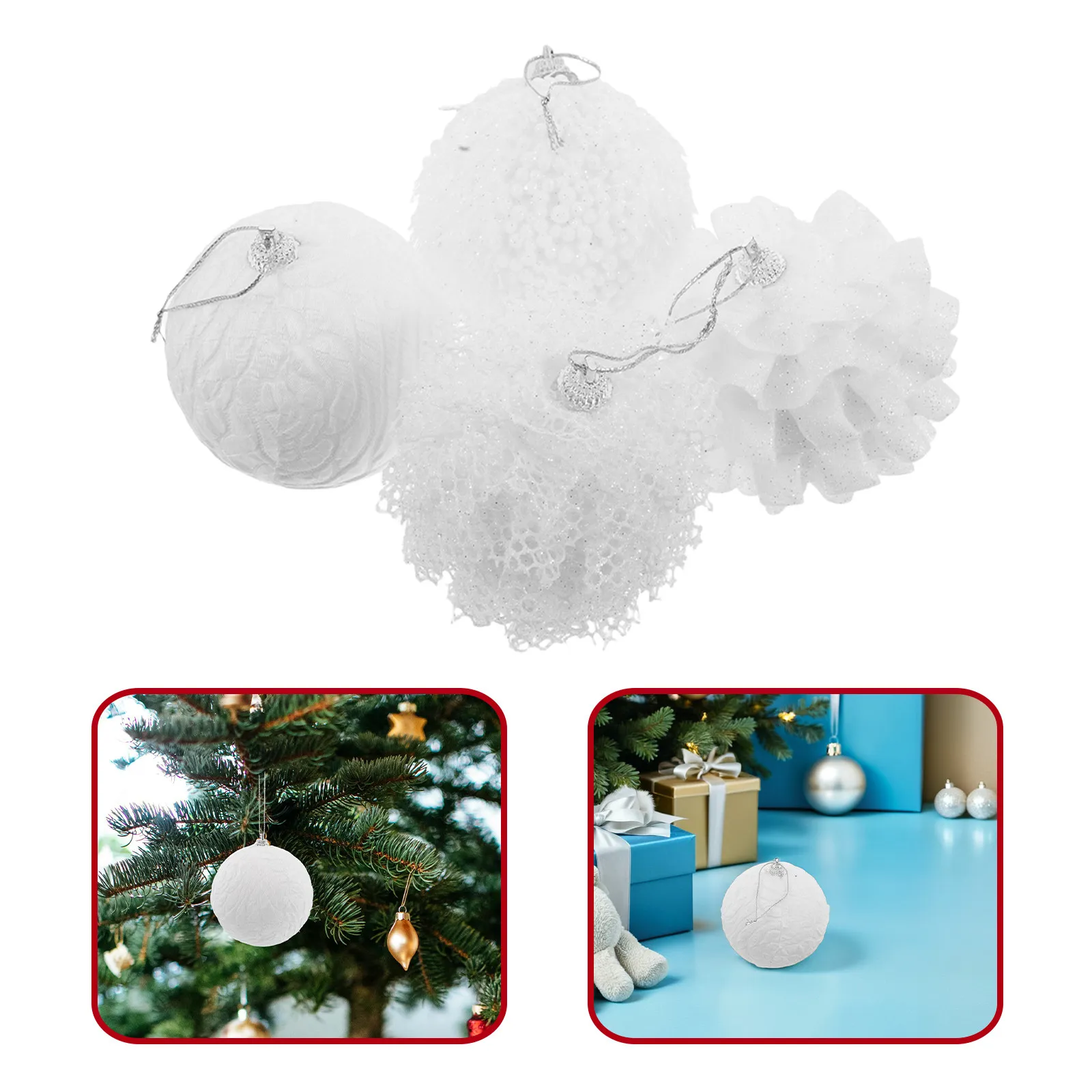 

Набор из 12 небьющихся полиэстеровых елочных шаров с белым кружевным краем для украшения рождественской вечеринки