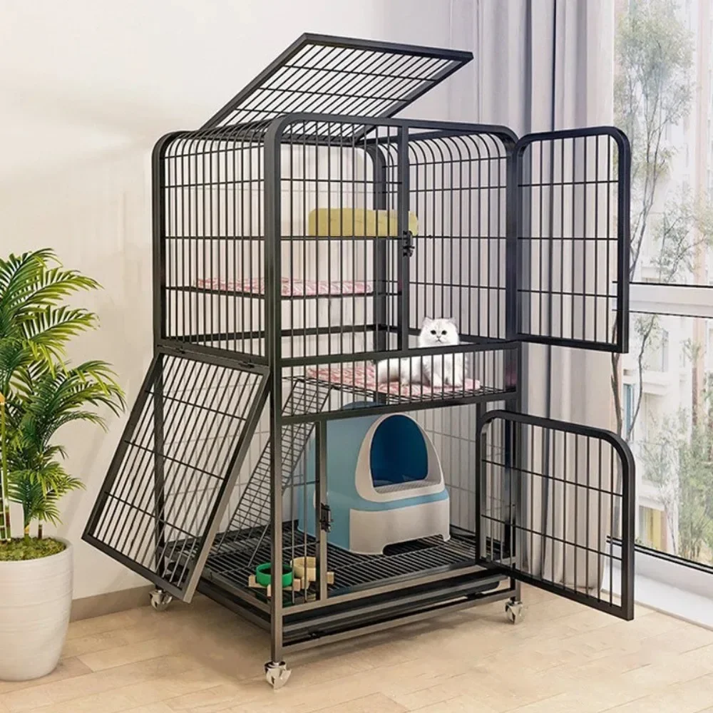 

Modern Iron Mesh Cat Cages Creative Pet Villa Duplex Luxury Cat House Creativity Cat's Nests Large Space Activity Cat Cage