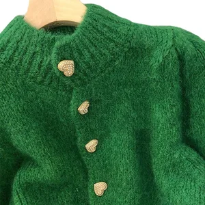 Green Mesh Wollmantel Herbst Halbkragen lässige lässige süße koreanische Mode Winter Nova Casual Jacke 7 Hauptverkäufe Strickjacke Frauengrün - №5