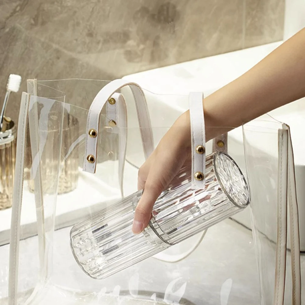 

Toothbrush Holder Portable Storage Barrel Mini Rack Carrying Case Transparent Striped Design Durable Material Travel Size al