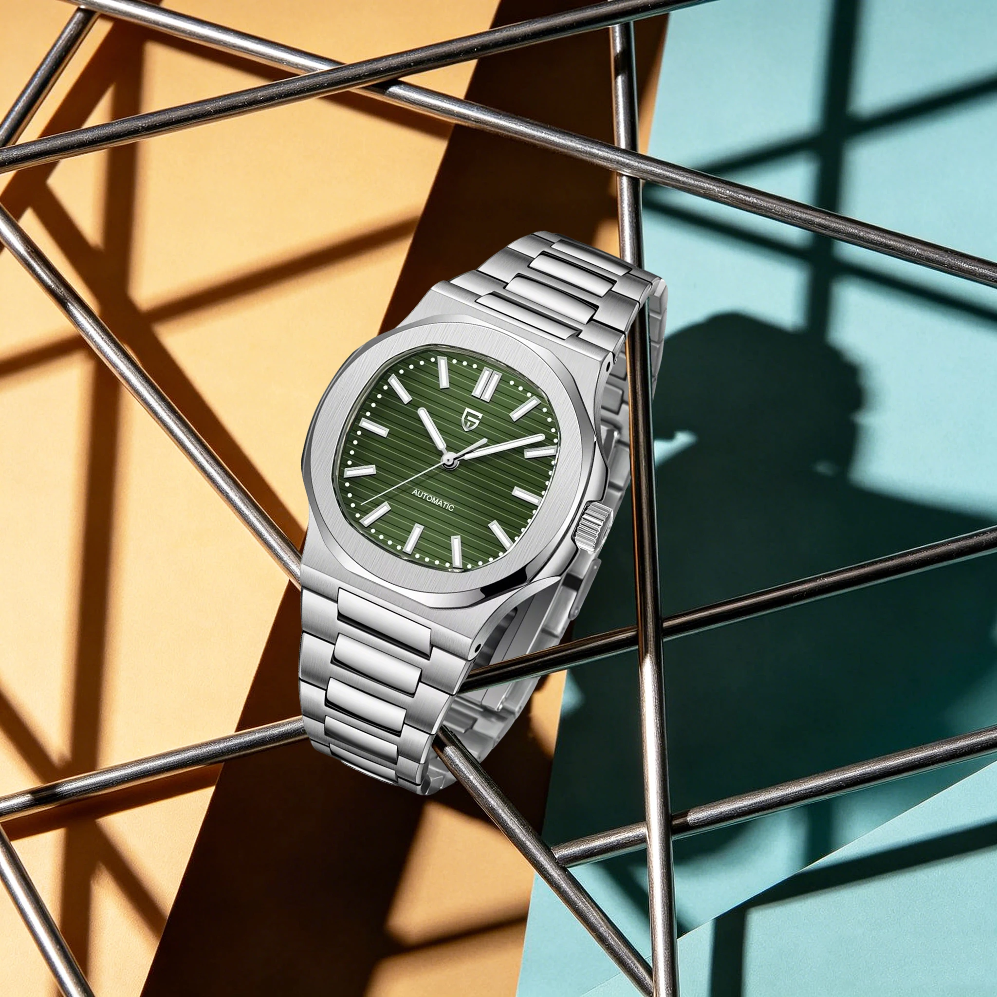 PAGANI DESIGN Modische Minimalistische Herren-Mechanikuhr Leuchtend 100m Taucheruhr Jugendlich Energiegeladen Casual-Uhr Edelstahl Saphirglas